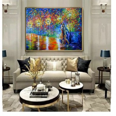 Quadro decorativo pintado a mão paisagem casal lustres medida 90x120 