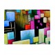 Quadro abstrato pintado a mão, pedras coloridas e escadinhas 60x100