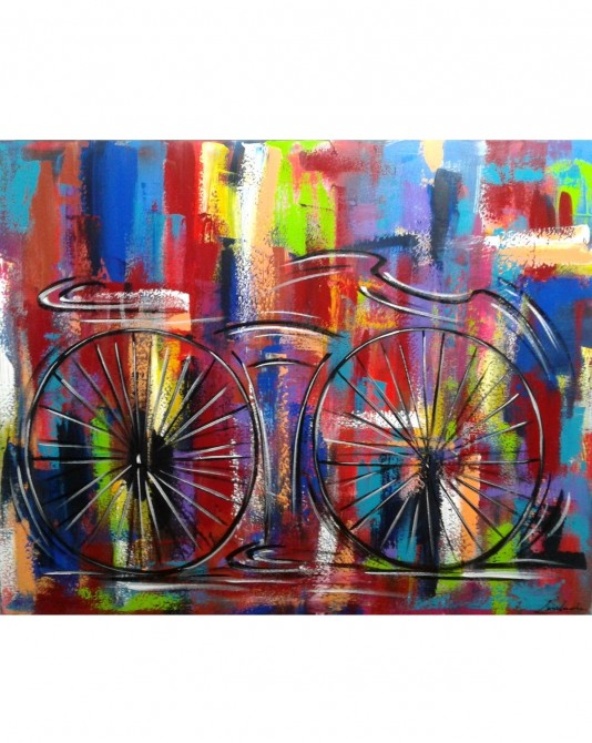 Quadro decorativo pintado a mão tema bike, ciclismo, bicicleta, abstrato,quadro original,medida  70x100 codigo 843