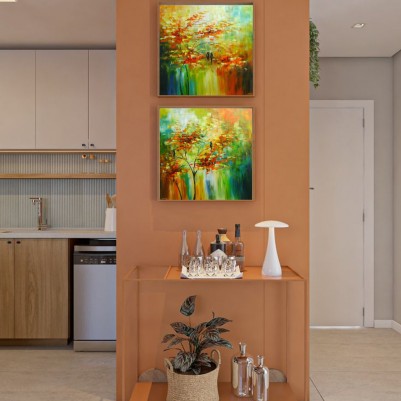 Quadros pintados a mão arvore e passarinhos medida 30x30 cada quadro 