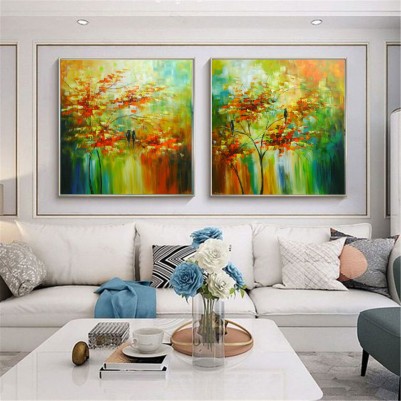 Quadros pintados a mão arvore e passarinhos medida 70x70 cada quadro 
