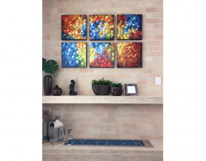Quadros abstratos multicoloridos pintado a mão para composição cada 40x40 