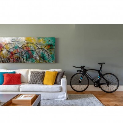 Quadro decorativo pintado a mão tema bike, ciclismo, bicicleta, abstrato,original, medida 70x180 