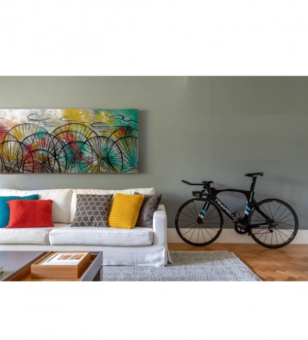 Quadro decorativo pintado a mão tema bike, ciclismo, bicicleta, abstrato,original, medida 70x180 