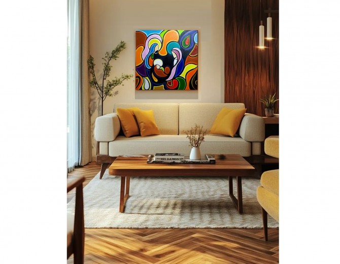 Quadro decorativo pintado a mão tema Sagrada família  Modelo 4 medida 40x40 