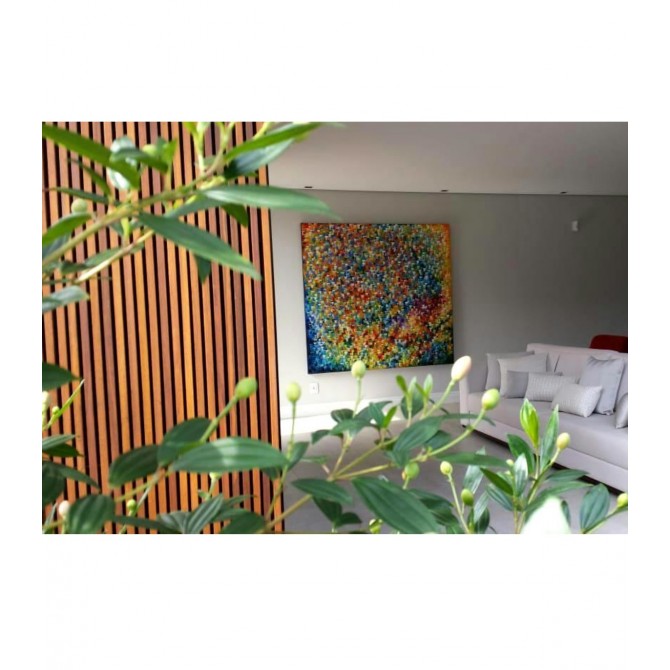 Quadro abstrato multicolorido pintado a mão, vertical 180x160 