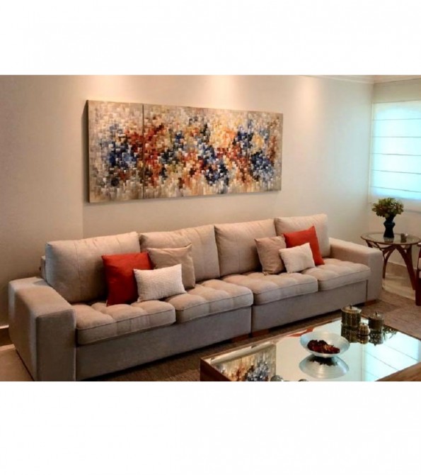 Quadros abstratos multicoloridos pintado a mão para composição medida total 90x220 