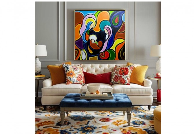 Quadro decorativo pintado a mão tema Sagrada família  Modelo 4 medida 70x70 código 1218
