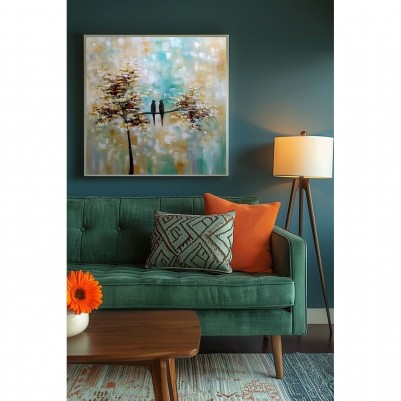 Quadros pintados a mão arvore e passarinhos medida 80x80 cada