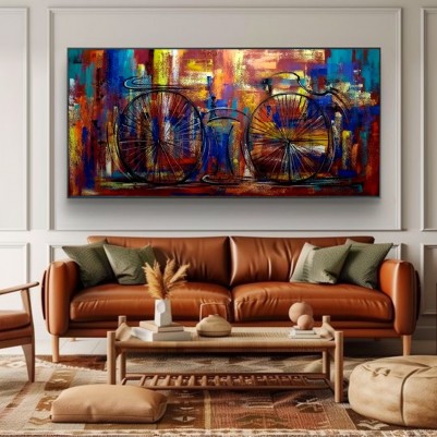 Quadro decorativo pintado a mão tema bike, ciclismo, bicicleta medida 80x180 