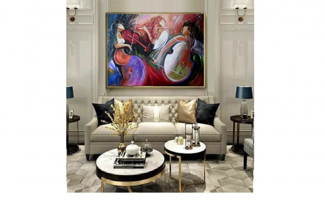 Quadro decorativo pintado a mão musicista 90x120 
