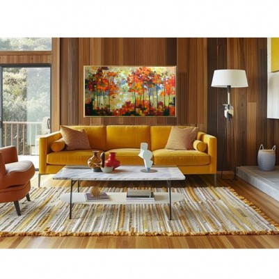 Quadro decorativo pintado a mão paisagem abstrato arvores 80x150