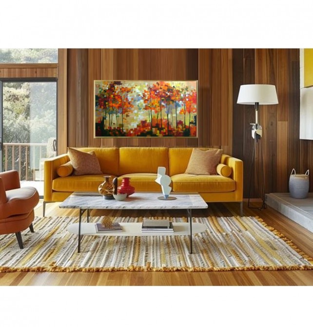 Quadro decorativo pintado a mão paisagem abstrato arvores 80x150
