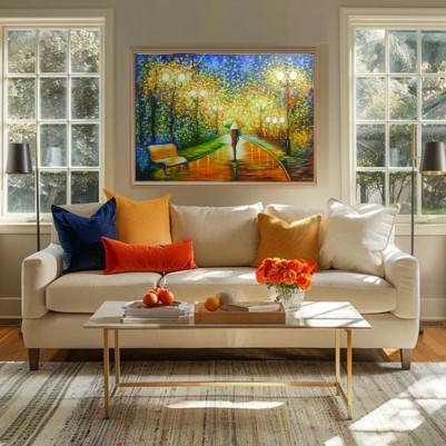 Quadro decorativo pintado a mão paisagem noturna 70x100