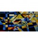 Quadro abstrato geométrico em azul e amarelo pintado a mão 60x120