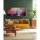 Quadro pintado a mão arvore e passarinhos medida 50x120 