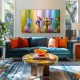 Quadro pintado a mão tema floristas, camponesas  70x120 