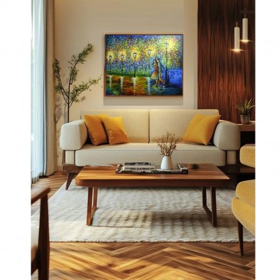 Quadro decorativo pintado a mão paisagem noturna casal 60x80