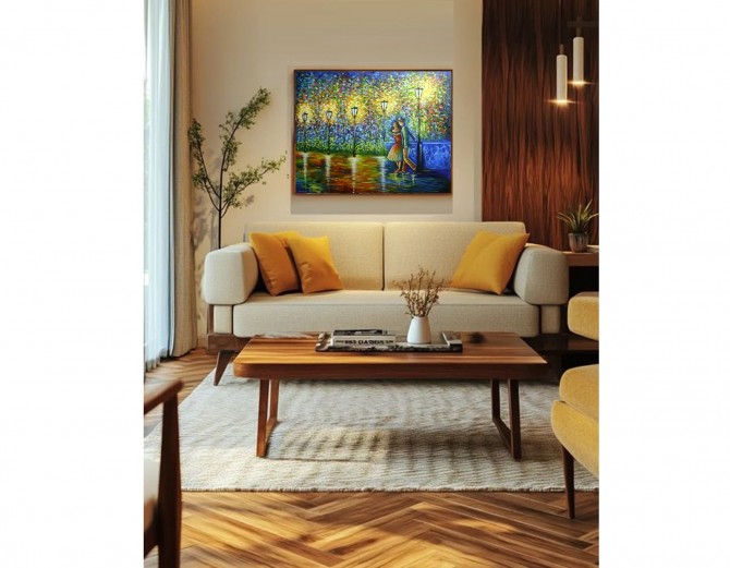 Quadro decorativo pintado a mão paisagem noturna casal 60x80
