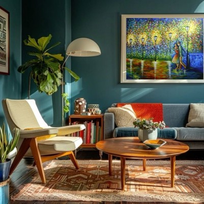 Quadro decorativo pintado a mão paisagem noturna casal 70x90