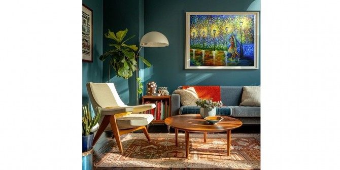 Quadro decorativo pintado a mão paisagem noturna casal 70x90