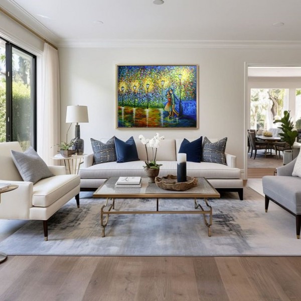 Quadro decorativo pintado a mão paisagem noturna casal 80x120
