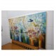 Quadro pintado a mão arvore e passarinhos medida 70x120 