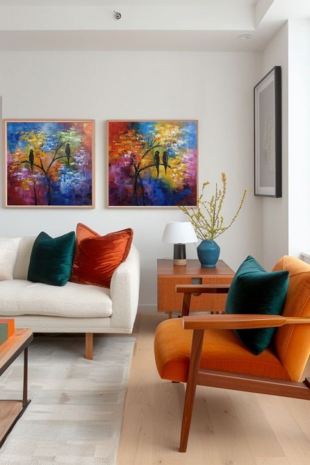 Quadros pintados a mão arvore e passarinhos medida 40x40 cada 
