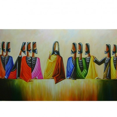 Quadro Santa ceia pintada a mão mesa degrade medida 70x120