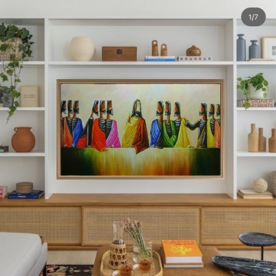 Quadro Santa ceia pintada a mão mesa degrade medida 60x100