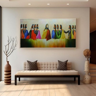Quadro Santa ceia pintada a mão mesa degrade medida 80x150 
