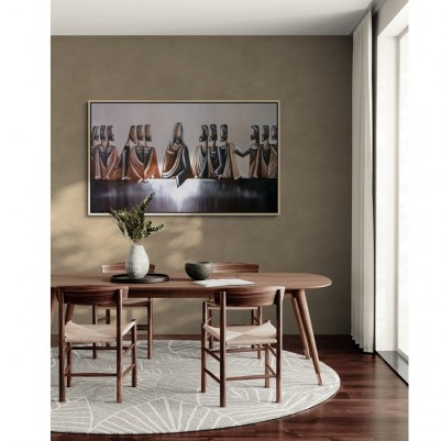 Quadro Santa ceia pintada a mão mesa degrade marrom cinza medida 80x120