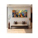 Quadro Santa ceia pintada a mão colorida modelo curvas  medida 80x150 
