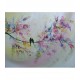 Quadro decorativo pintado a mão tema arvores e passarinhos estilo moderno 2a  fundo clarinho 80x100  