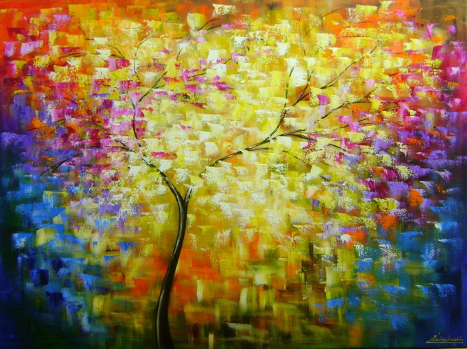 Quadro pintado a mão arvore estilo moderno medida 60x80 COD 952