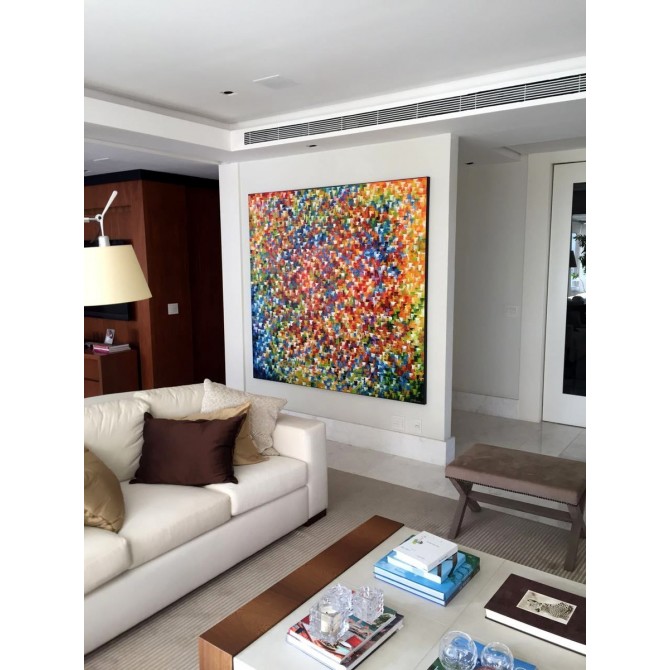 Quadro abstrato multicolorido pintado a mão, vertical 180x160 COD 994