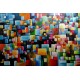 Quadro abstrato pintado a mão, pedras coloridas e escadinhas 100X150 COD 1027