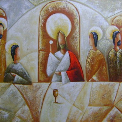 Quadro pintado a mão Santa ceia espatulada,para decoração medida 60x120 códio 969