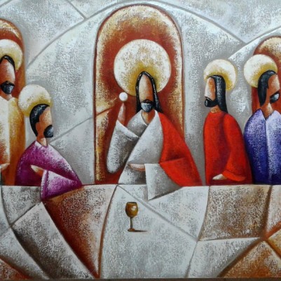 Quadro pintado a mão Santa ceia espatulada,para decoração medida 60x120 códio 971