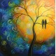 Quadro decorativo pintado a mão tema arvores e passarinhos estilo moderno 2a  60x60 