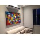 Quadro abstrato multicolorido pintado a mão geométricos espatulado  90x150 código 1004