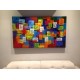 Quadro abstrato multicolorido pintado a mão geométricos espatulado  90x150 código 1004