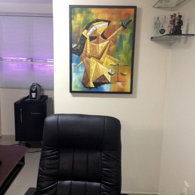 Quadro decorativo, pintado a mão, para escritório advocatício tema Deusa da justiça, Themis modelo 3, 60x80 código 927 