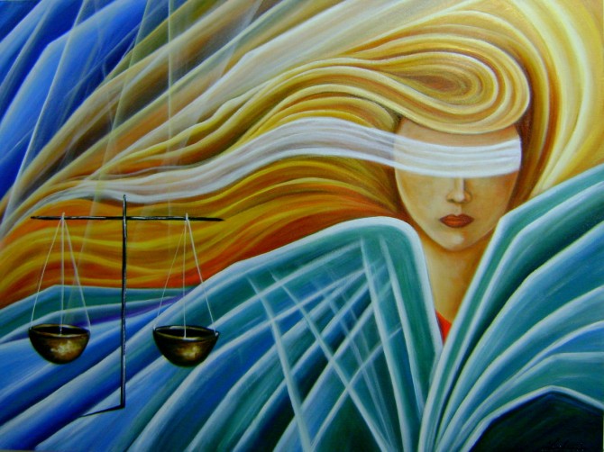 Quadro decorativo, pintado a mão, para escritório advocatício tema Deusa da justiça, Themis modelo2 medida 60x80 código 998