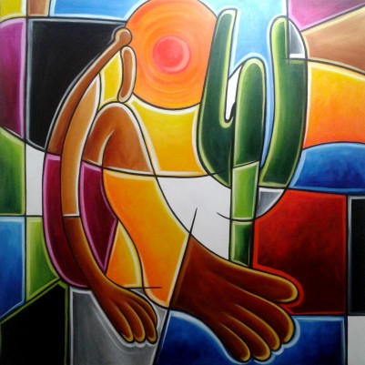 Quadro decorativo pintado a mão releitura de Tarsila do Amaral por Katia Almeida , O Abaporu  100x100 