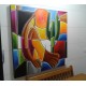 Quadro decorativo pintado a mão releitura de Tarsila do Amaral por Katia Almeida , O Abaporu  100x100 