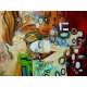 Quadro decorativo pintado a mão releitura da obra O beijo de Klimt por Katia Almeida 90x120 