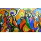 Quadro Santa ceia pintada a mão colorida modelo curvas  medida 70x120 código 951