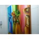 Quadro pintado a mão tema floristas, camponesas 110x110 