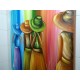 Quadro pintado a mão tema floristas, camponesas 110x110 